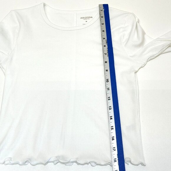 Arizona Jean Co Ribbed Long Sleeve Crop Top Med T-Shirt Lettuce Edge Waist Cuffs - Picture 6 of 6